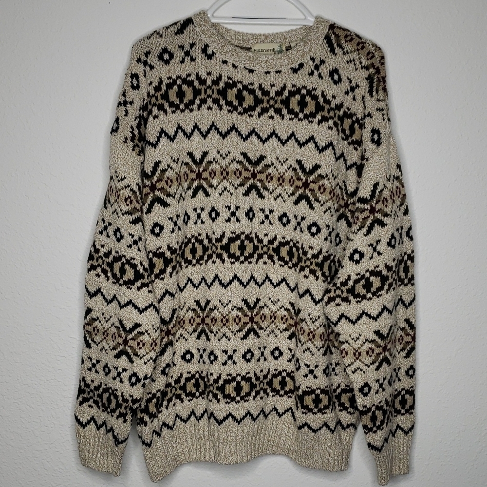 Vintage Field Master Chunky Knit Crewneck Cotton Nordic Sweater Size XL Tall